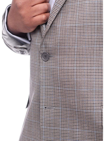 I Uomo BLAZERS I Uomo Gray Houndstooth With Subtle Blue Overcheck Silk Wool Blazer Sportcoat