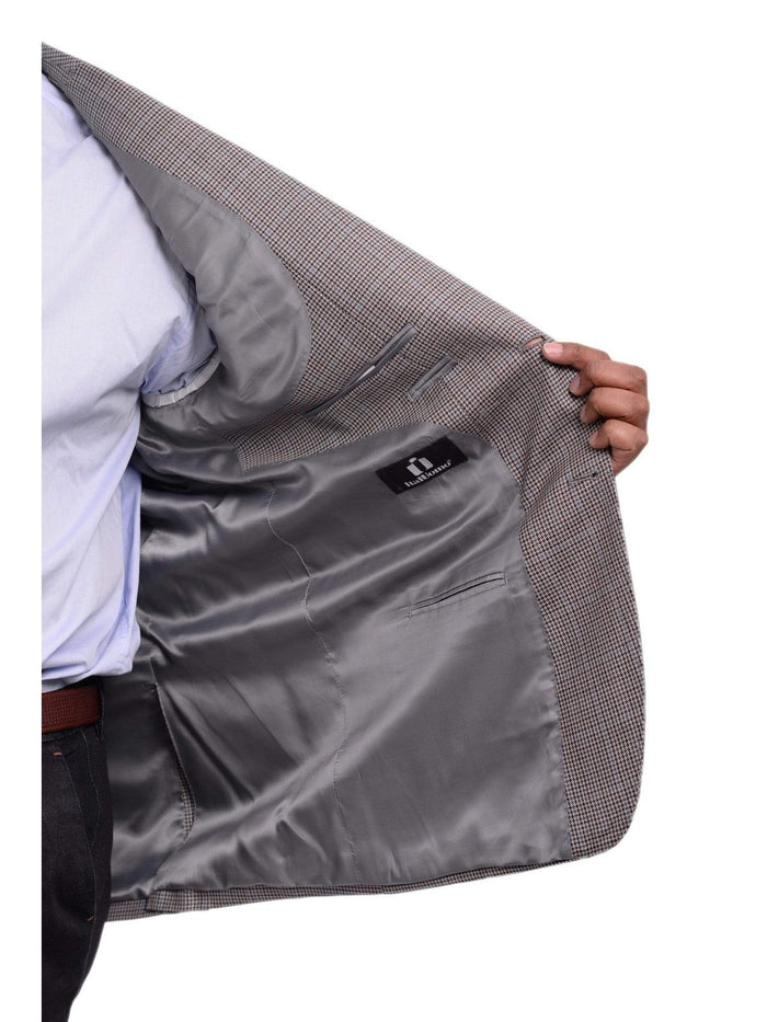 I Uomo BLAZERS I Uomo Gray Houndstooth With Subtle Blue Overcheck Silk Wool Blazer Sportcoat