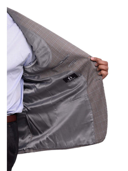 I Uomo BLAZERS I Uomo Gray Houndstooth With Subtle Blue Overcheck Silk Wool Blazer Sportcoat