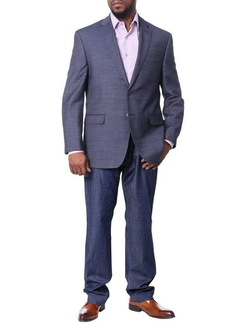 I Uomo BLAZERS I Uomo Mens Blue Check 100% Wool Regular Fit 2 Button Blazer Sport Coat