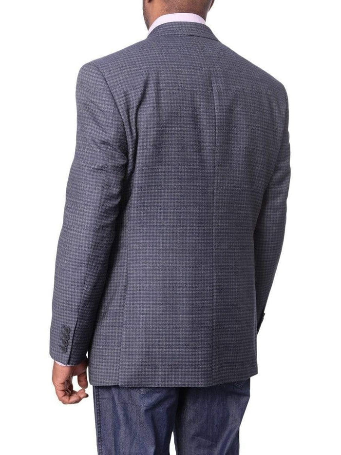 I Uomo BLAZERS I Uomo Mens Blue Check 100% Wool Regular Fit 2 Button Blazer Sport Coat