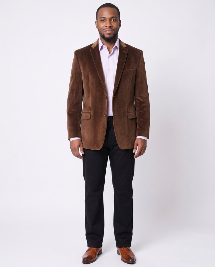 I Uomo Mens Brown Velour 100% Cotton Regular Fit 2 Button Blazer Sport Coat