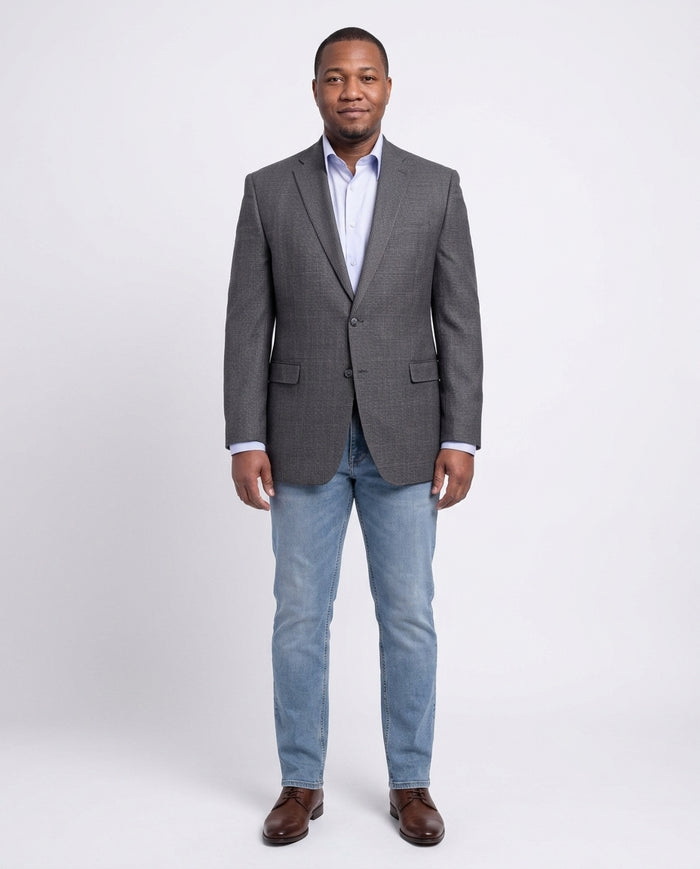 I Uomo Men's Classic Fit Gray Houndstooth Two Button Wool Blazer Sportcoat - The Suit Depot