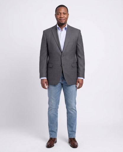 I Uomo Men's Classic Fit Gray Houndstooth Two Button Wool Blazer Sportcoat - The Suit Depot