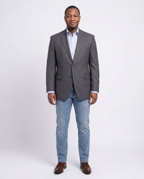 I Uomo Men's Classic Fit Gray Houndstooth Two Button Wool Blazer Sportcoat - The Suit Depot