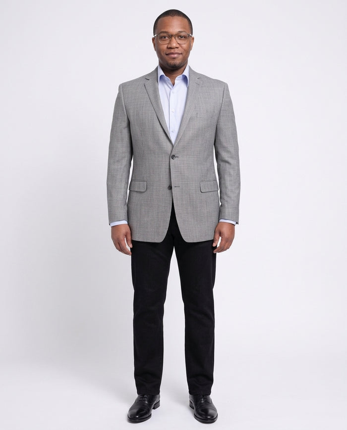 I Uomo Regular Fit Gray Textured Weave Silk Wool Blend Blazer Sportcoat - The Suit Depot
