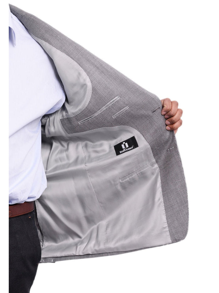I Uomo BLAZERS I Uomo Regular Fit Gray Textured Weave Silk Wool Blend Blazer Sportcoat