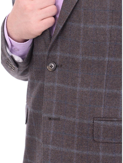 I Uomo BLAZERS I Uomo Regular Fit Men's Brown & Blue Plaid Two Button Wool Blazer Sportcoat