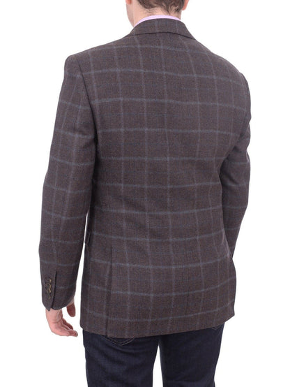 I Uomo BLAZERS I Uomo Regular Fit Men's Brown & Blue Plaid Two Button Wool Blazer Sportcoat