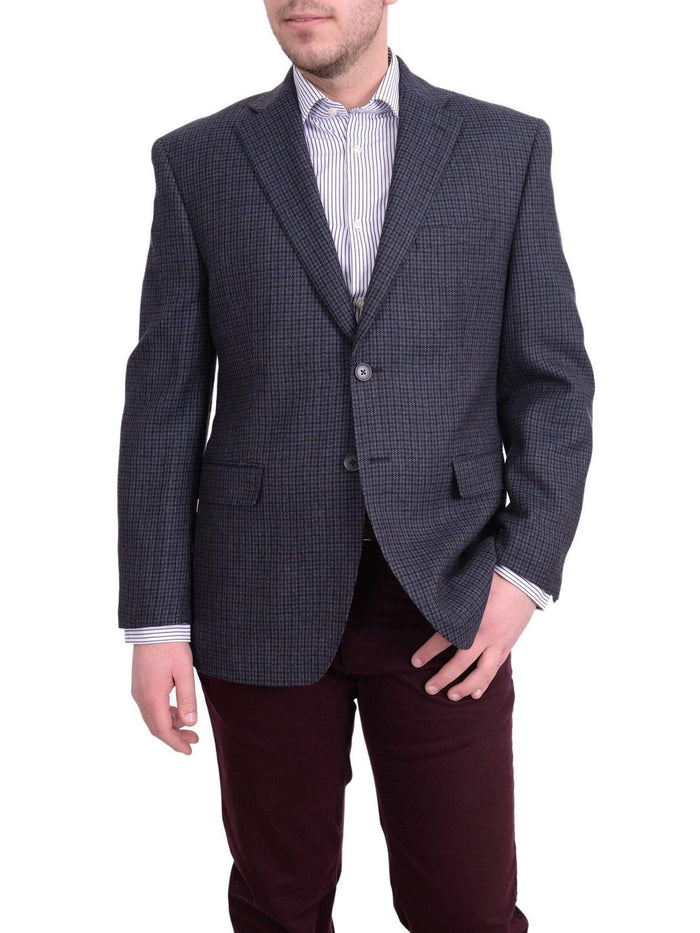 I Uomo BLAZERS I Uomo Regular Fit Navy Blue Check Two Button Flannel Wool Blazer Sportcoat