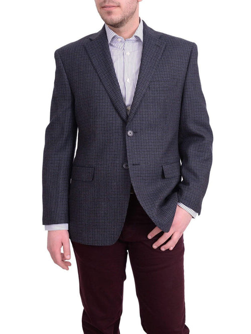 I Uomo BLAZERS I Uomo Regular Fit Navy Blue Check Two Button Flannel Wool Blazer Sportcoat