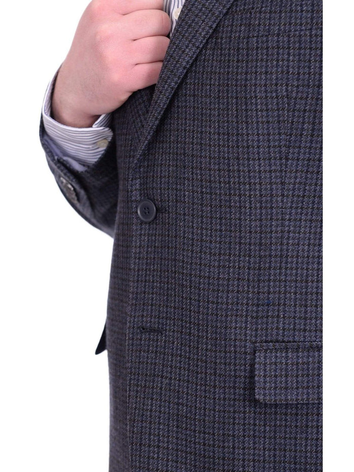 I Uomo BLAZERS I Uomo Regular Fit Navy Blue Check Two Button Flannel Wool Blazer Sportcoat