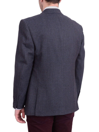 I Uomo BLAZERS I Uomo Regular Fit Navy Blue Check Two Button Flannel Wool Blazer Sportcoat