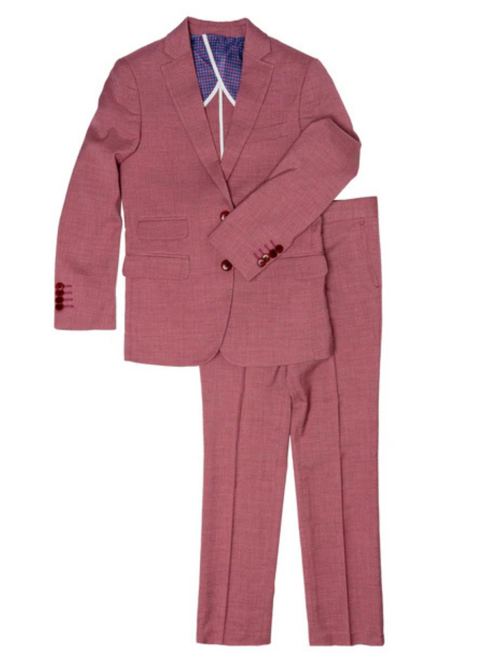 Isaac Mizrahi Boys Textured Plum Slim Fit Notch Lapels 2 Piece Suit