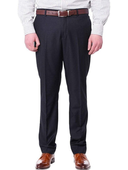 Navy Blue Wool Blend Washable Slim Fit Dress Pants