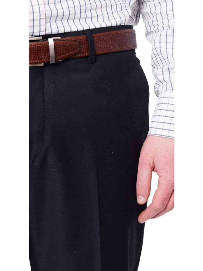 CClose Up of Mens Solid Navy Blue Wool Blend Washable Slim Fit Dress Pants