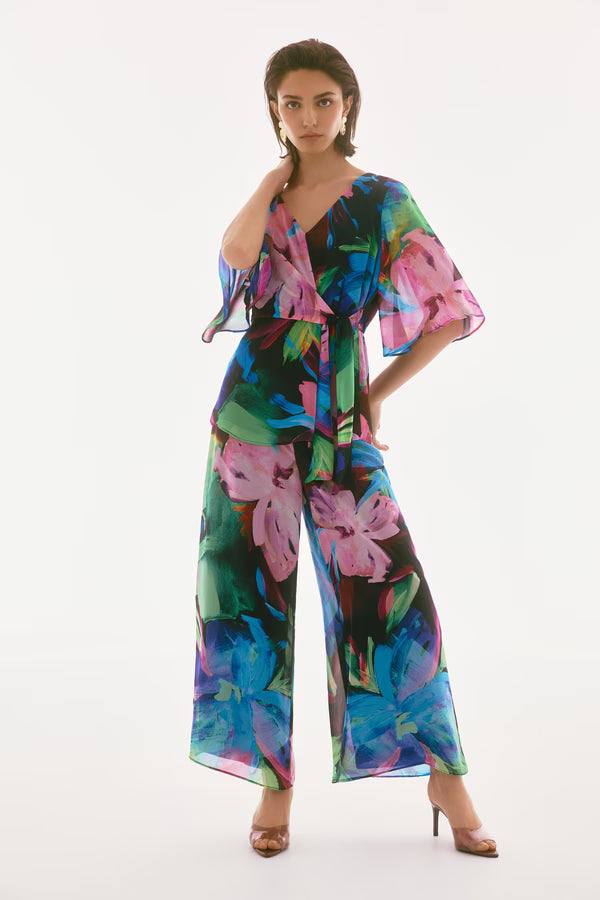 Joseph Ribkoff - Floral Flutter Sleeve Tie-Waist Top