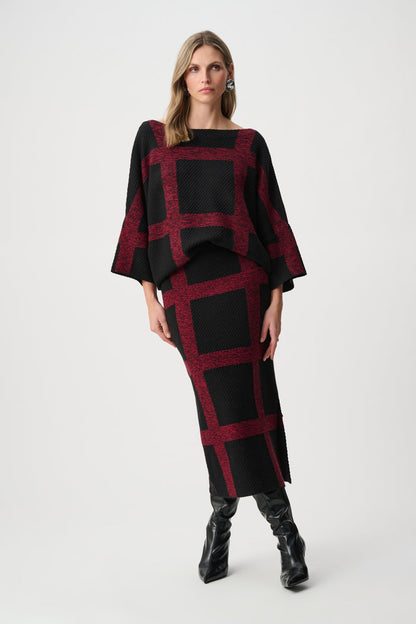 Joseph Ribkoff Brushed Viscose and Nylon Plaid Pencil Skirt