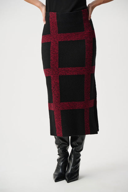 Joseph Ribkoff Brushed Viscose and Nylon Plaid Pencil Skirt