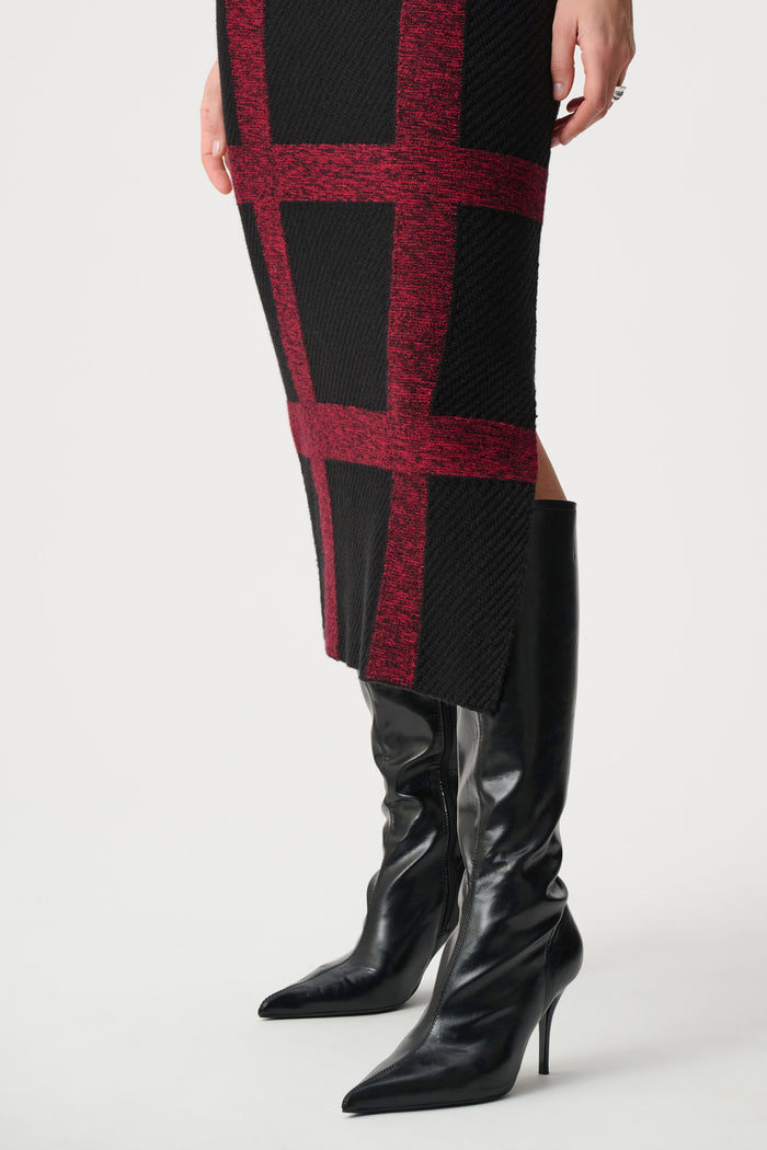 Joseph Ribkoff Brushed Viscose and Nylon Plaid Pencil Skirt