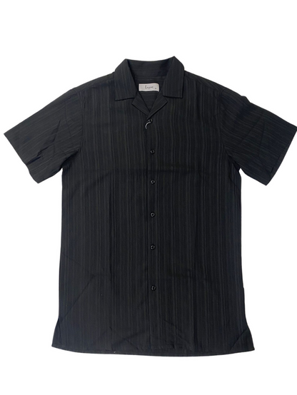 Lavane Mens Black Textured Short Sleeve Button-Up Polo Casual Shirt