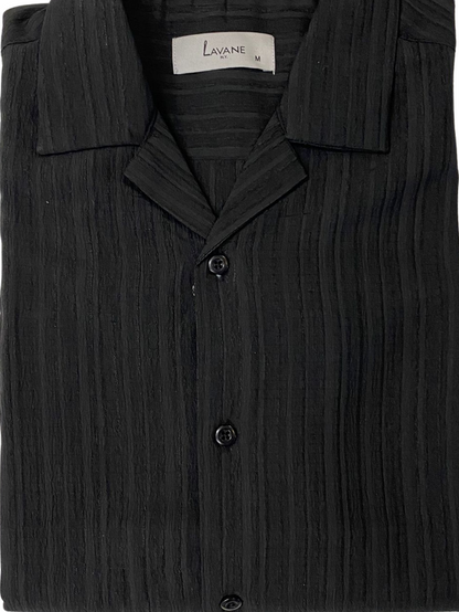 Lavane Mens Black Textured Short Sleeve Button-Up Polo Casual Shirt