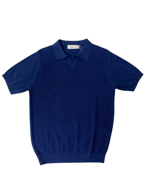 Lavane Mens Cobalt Blue Textured Short Sleeve Knit Polo Casual Shirt