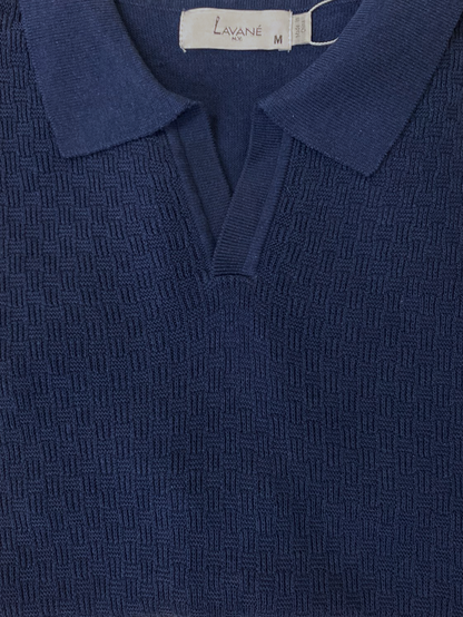 Lavane Mens Cobalt Blue Textured Short Sleeve Knit Polo Casual Shirt