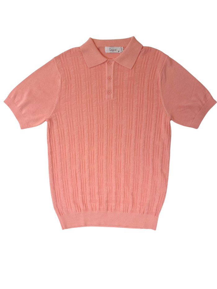 Lavane Mens Coral Pink Textured Short Sleeve Knit Polo Casual Shirt