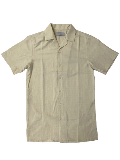 Lavane Mens Cream Textured Short Sleeve Button-Up Casual Shirt