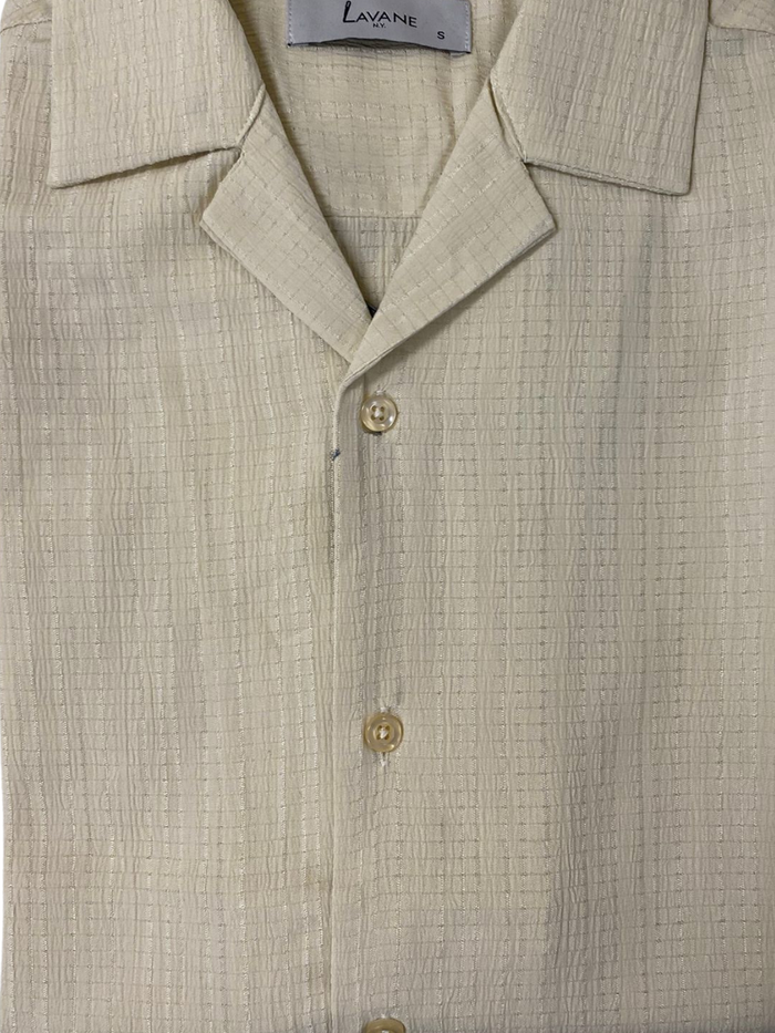 Lavane Mens Cream Textured Short Sleeve Button-Up Casual Shirt