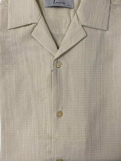 Lavane Mens Cream Textured Short Sleeve Button-Up Casual Shirt