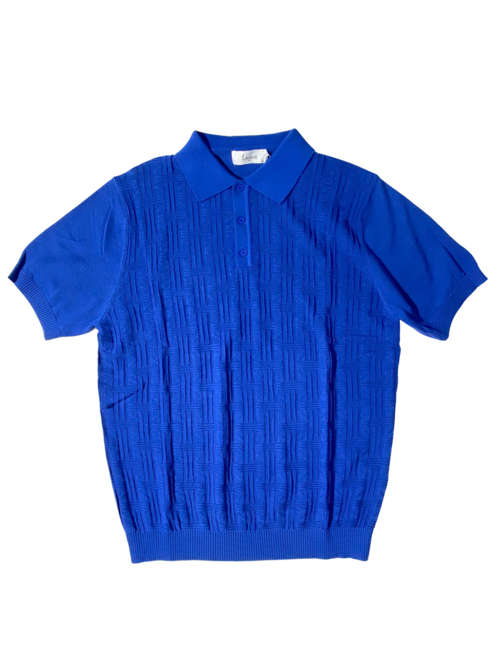 Lavane Mens Royal Blue Textured Short Sleeve Knit Polo Casual Shirt