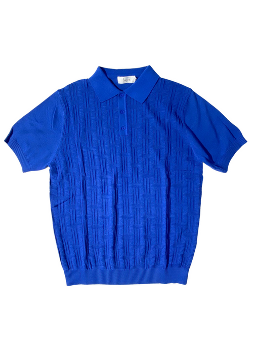 Lavane Mens Royal Blue Textured Short Sleeve Knit Polo Casual Shirt