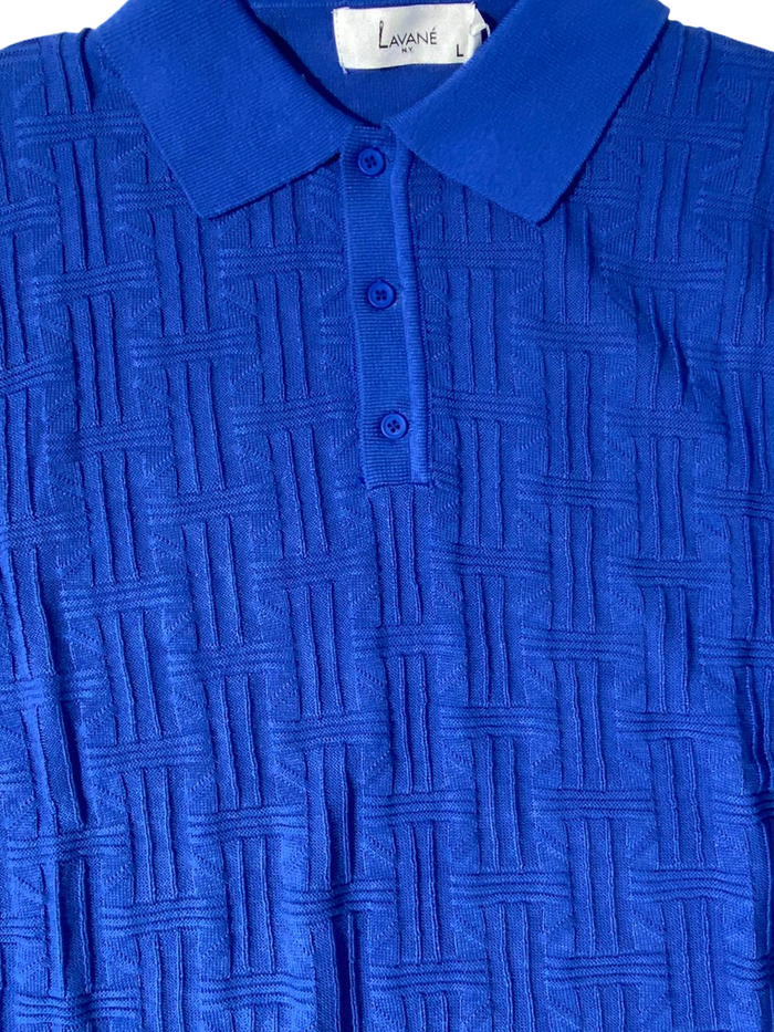 Lavane Mens Royal Blue Textured Short Sleeve Knit Polo Casual Shirt