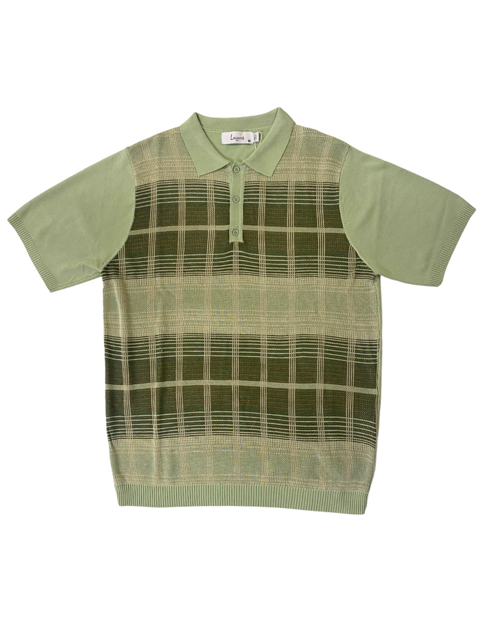 Lavane Mens Sage Green Plaid Short Sleeve Knit Polo Casual Shirt