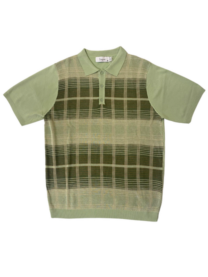 Lavane Mens Sage Green Plaid Short Sleeve Knit Polo Casual Shirt