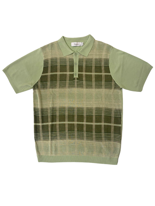 Lavane Mens Sage Green Plaid Short Sleeve Knit Polo Casual Shirt