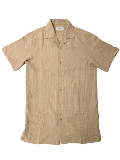 Lavane Mens Sand Textured Short Sleeve Cuban Collar Button-Up Casual Shirt