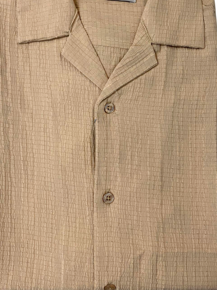 Lavane Mens Sand Textured Short Sleeve Cuban Collar Button-Up Casual Shirt