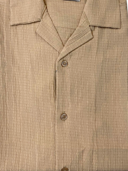 Lavane Mens Sand Textured Short Sleeve Cuban Collar Button-Up Casual Shirt