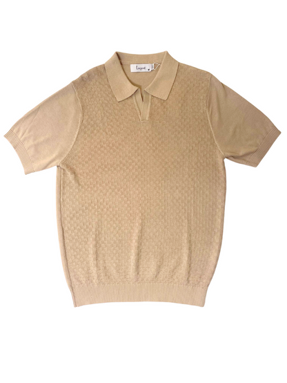 Lavane Mens Sand Textured Short Sleeve Johnny Collar Knit Polo Casual Shirt