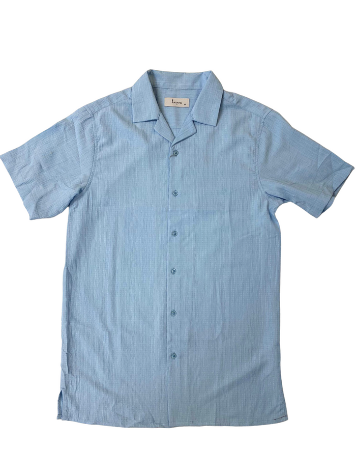 Lavane Mens Sky Blue Textured Short Sleeve Cuban Collar Button-Up Casual Shirt