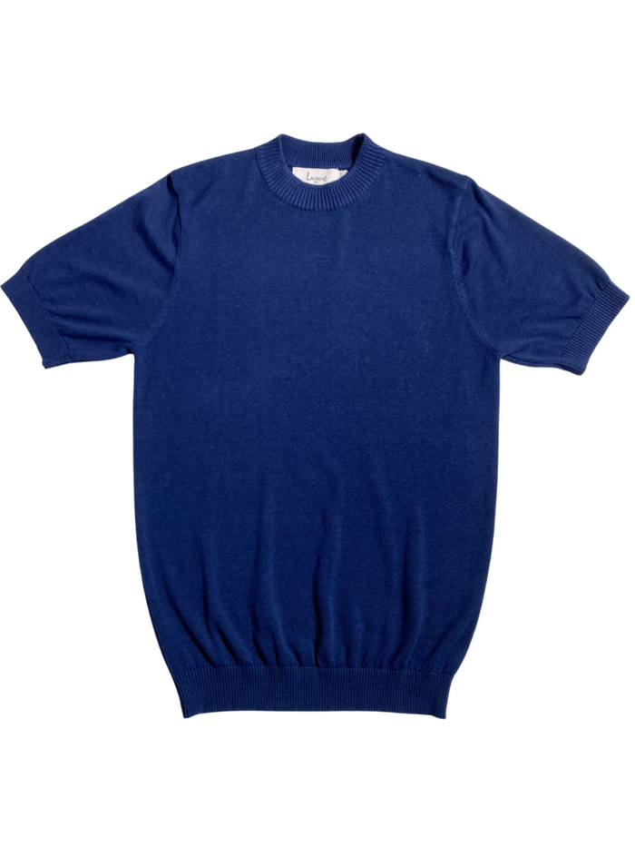 Lavane Mens Solid Cobalt Blue Cotton Rayon Blend Short Sleeve Knit Casual Shirt