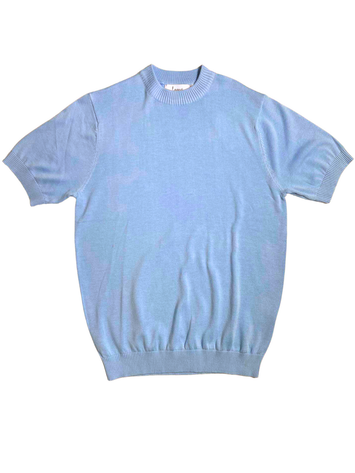 Lavane Mens Solid Sky Blue Cotton Rayon Blend Short Sleeve Knit Casual Shirt