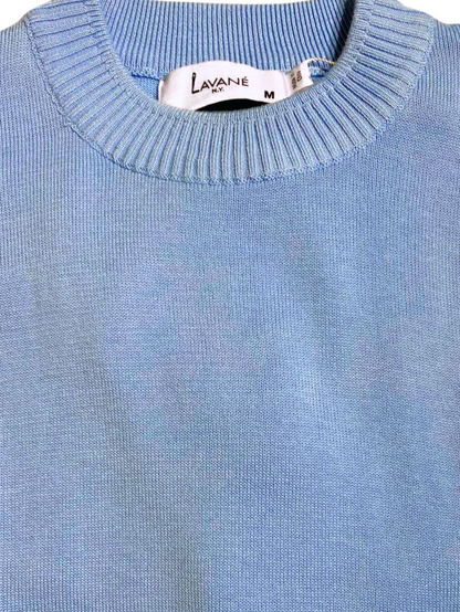 Lavane Mens Solid Sky Blue Cotton Rayon Blend Short Sleeve Knit Casual Shirt