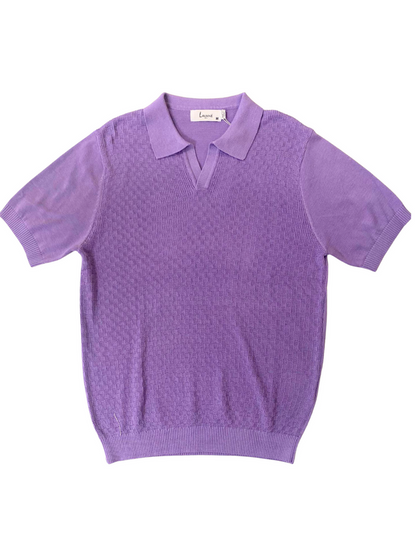 Lavane Mens Violet Textured Short Sleeve Johnny Collar Knit Polo Casual Shirt