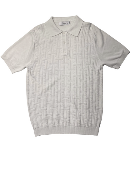 Lavane Mens White Textured Cotton Blend Short Sleeve Knit Polo Casual Shirt