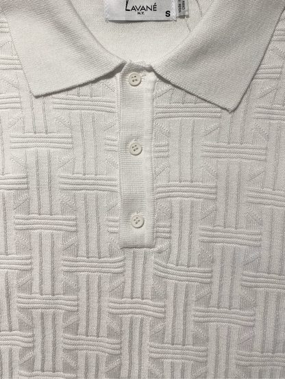 Lavane Mens White Textured Cotton Blend Short Sleeve Knit Polo Casual Shirt
