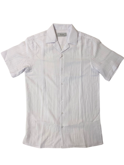 Lavane Mens White Textured Short Sleeve Button-Up Casual Shirt